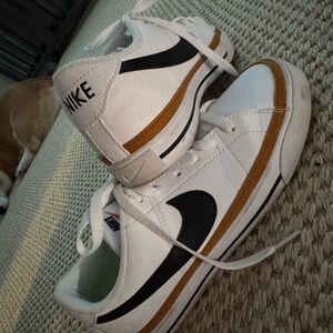 Nike women's  White Sneakers with Black Swoosh & Brown Trim